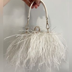 White feathered Clutch with Gold Detail